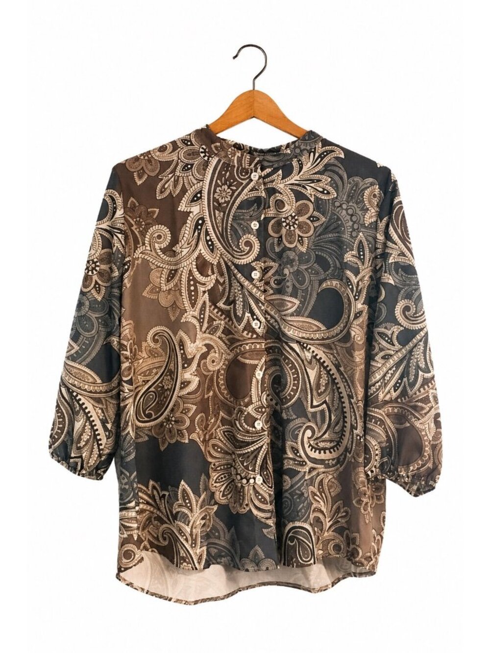 Women’s Neutral Paisley Print Blouse 3/4 Sleeve Boho button up